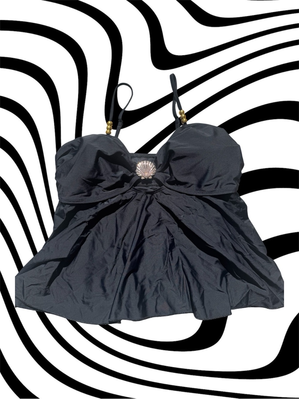 Black Shell-Embellished Tankini Top